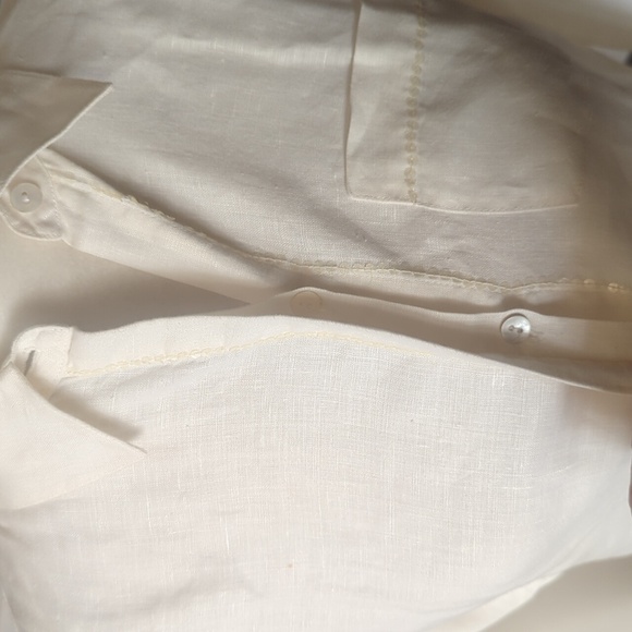 vtg 100% Linen White Button Down Lightweight Casual Shirt Tonal Sequins Sz 4 - Picture 5 of 9
